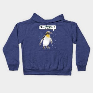 penguin asking where the fish is Kids Hoodie